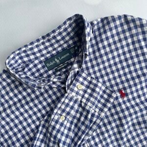 Ralph Lauren Mens Blue Gingham Pony Button Down Shirt Medium Preppy Nautical